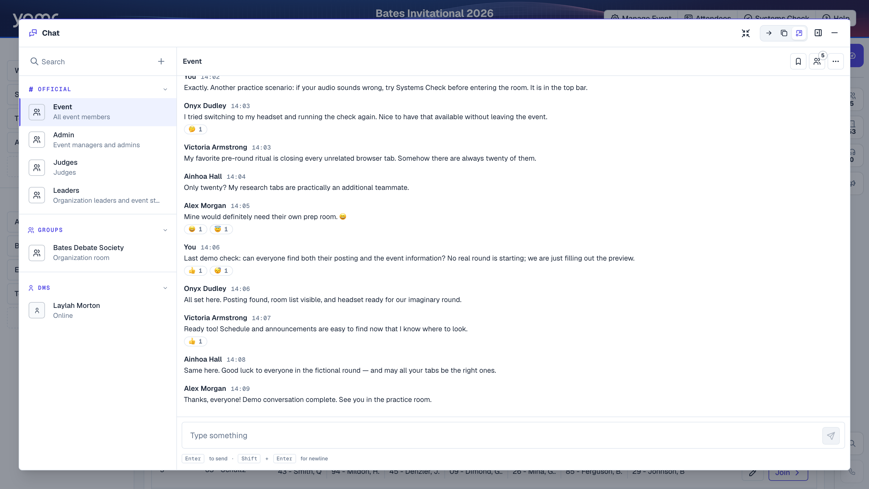 Yamr event chat